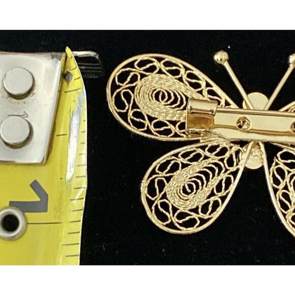 Gold Filigree 3 Rhinestones For Body Butterfly 2” Pin Brooch - Picture 5 of 5